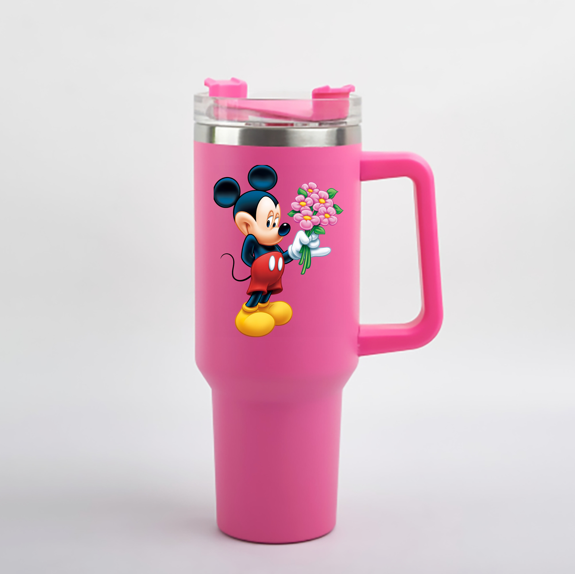 （画像用） ミッキーマウス Mickey Mouse 1200mL車用タンブラー - クリスタルステッカー（プラスチックストロー付き）